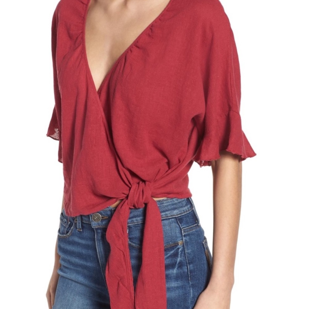 Rails, Crop Top, Wrap Shirt. Raspberry, Linen Xs … - image 1